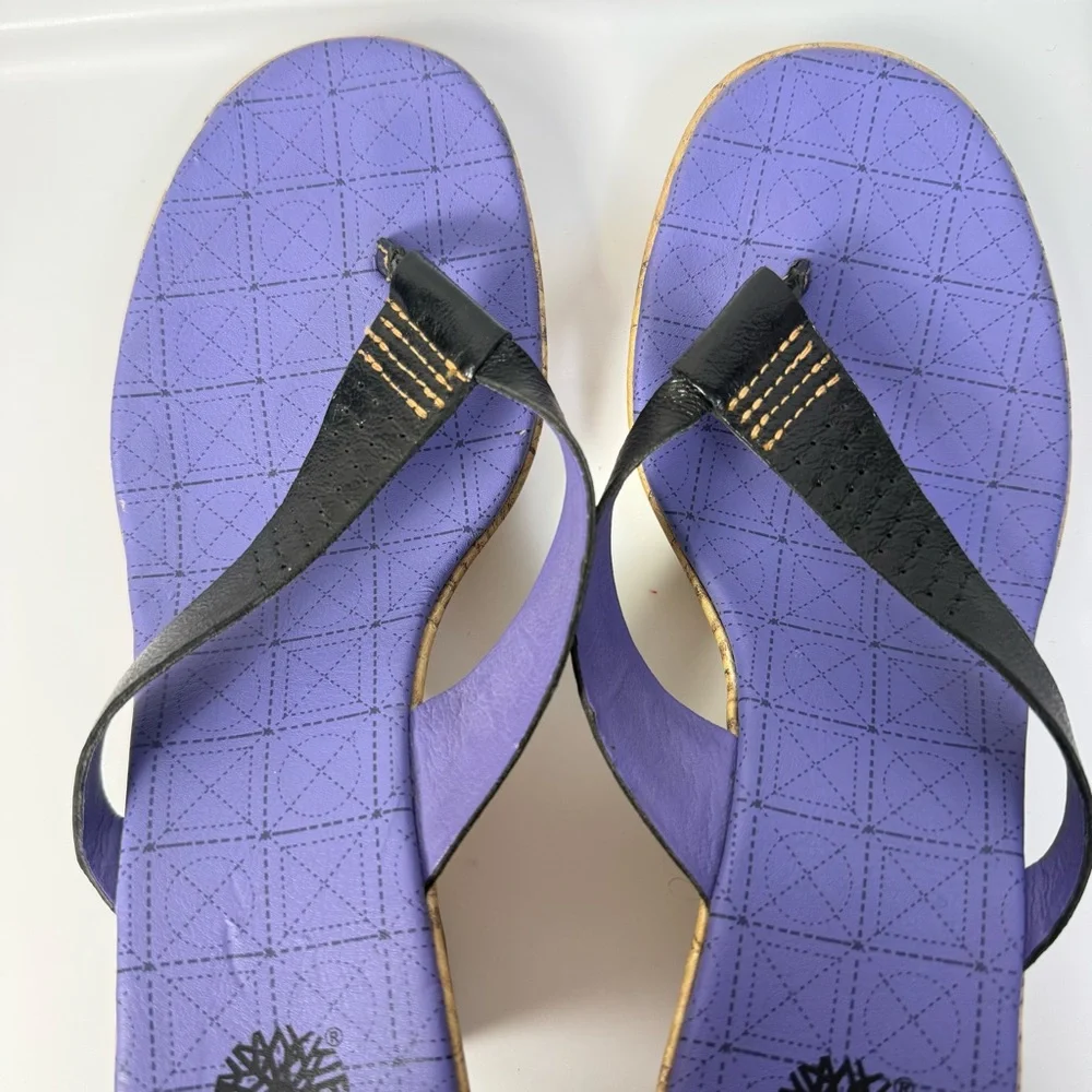 Timberland Women's Black Purple Wedge Sandals size 7 Cork Heels Casual Thong Y2K
